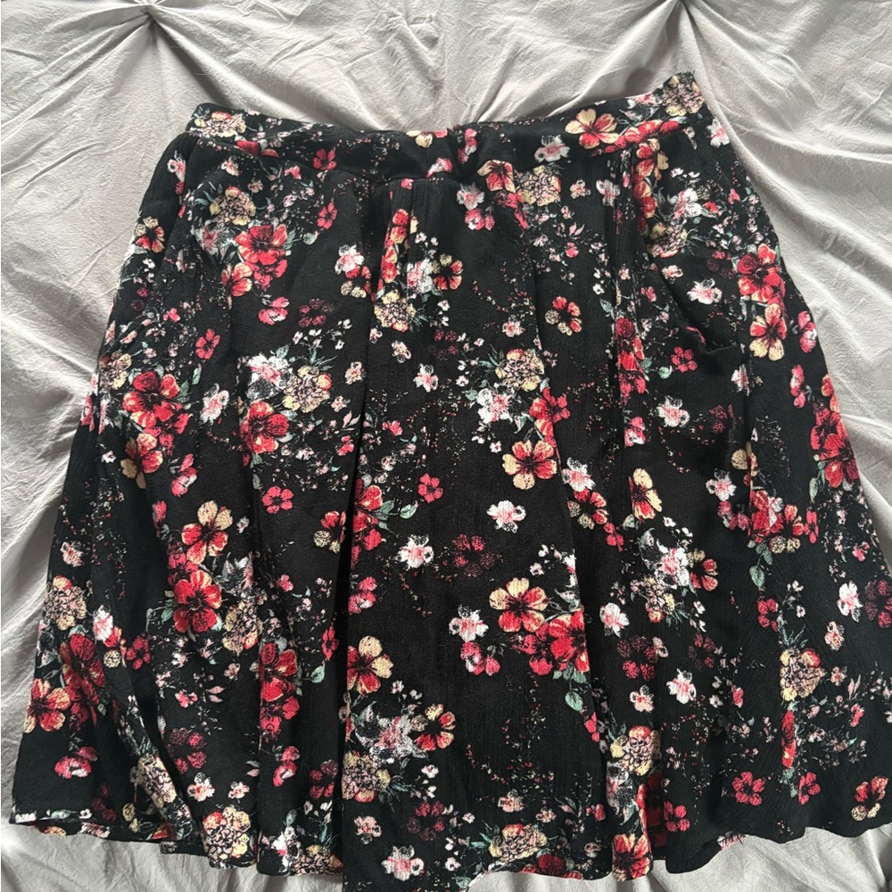 French Grey Black Floral A-Line Skirt